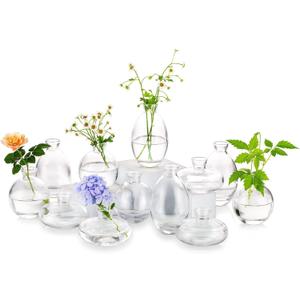 Glass Bud Vase for Centerpieces: 12Pcs Glasseam Clear Mini Small Vases for Flowers Bulk Flower Vase Set Aesthetic Cute Handmade Tiny Short Wedding Table Centerpiece Decor