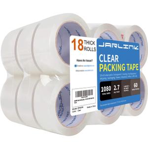 JARLINK Clear Packing Tape (18 Rolls), Heavy Duty Packaging Tape for Shipping Packaging Moving Sealing, 2.7mil Thick, 1.88 inches Wide, 60 Yards Per Roll, 1080 Total Yards
