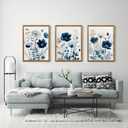 DUWQU 3 Pcs Blue Floral Canvas Wall Art, Wood Framed Navy Blue Wildflower Lily Daisy Wall Decor, Watercolor Botanical Flower Home Poster Art Prints for Living Room Bedroom Bathroom 16 x 24 Inches