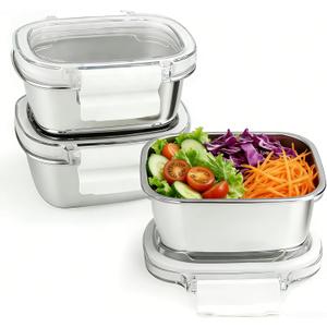 Stainless Steel Food Storage Containers with Lids - 3 Piece 8.5oz Small Snack Boxes & Lunch Containers, Leakproof Freezer Safe Meal Prep Containers Fit for Portioning Snacks, Dips, and Condiments
