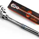 HORUSDY 3/8" Drive 90-Tooth Flex Head Ratchet Handle, 180 Adjustable CR-V Ratchet with Quick Release & Reversible Switch, 4 Swing Arc Socket Wrench for Automotive, Bike & DIY Repair