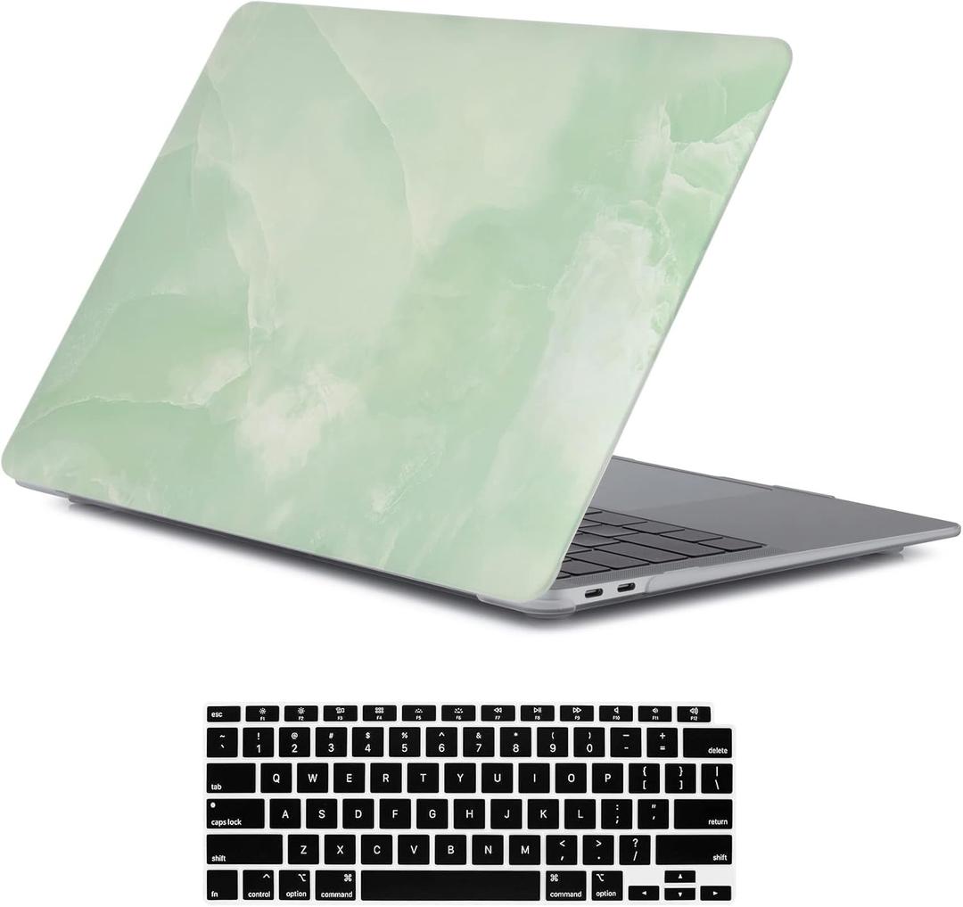 LanBaiLan Compatible for New MacBook Air 13 inch 2020 2019 2018 Release A2337 M1 A2179 A1932 Retina Display with Touch ID, Laptop Plastic Hard Protective Case & Keyboard Cover, Matcha Green Marble