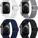 4 Pack Stretchy Nylon Band Compatible with Apple Watch Bands for Men Women 44mm 40mm 41mm 42mm 45mm 46mm 49mm 38mm, Braided Solo Loop Elastic Strap for iWatch Ultra 3 2 Series 11 10 9 8 7 6 5 4 SE 3 (Black/Gray/White/Midnight Blue)