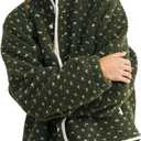 Women's Fleece Jacket Button Down Lapel Collar Sherpa Jackets Long Sleeve Contrast Quilted Outerwear (Medium, Dark Green)