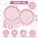 2 x 50PCS Pink Gingham Birthday Plates, 7 inch Disposable Gingham Cake Plates Plaid Dessert Plates for Picnic Barbecue Baby Shower Wedding Birthday Party Decorations