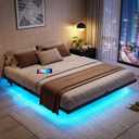 King Size Floating Bed Frame with Smart LED Lights & Charging Station, Metal Platform Bed Frame, Noise-Free, No Box Spring Needed, Easy Assembly