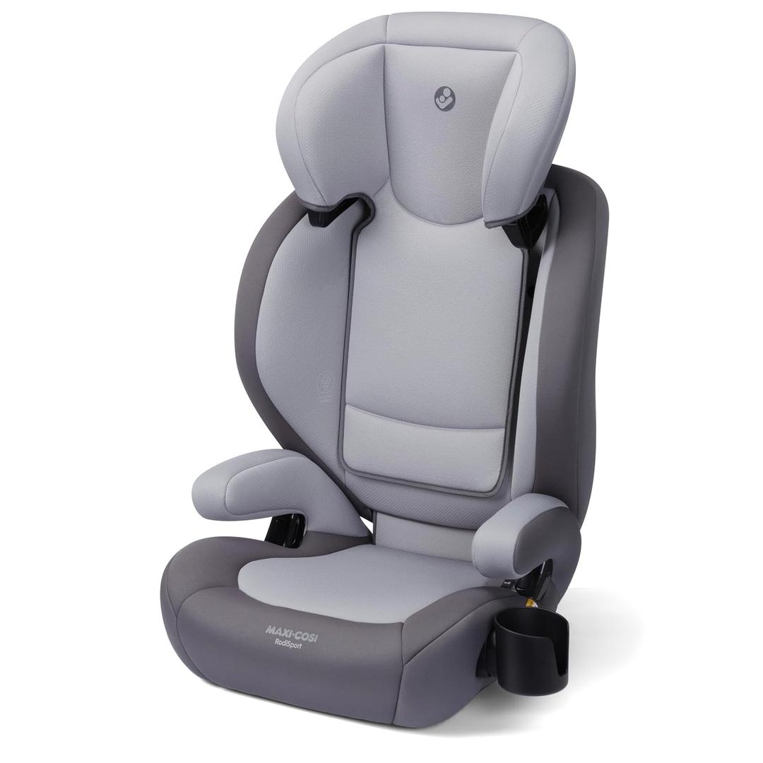 Maxi-Cosi RodiSport Kids Booster Car Seat, High-Back, Backless Booster, 7-Position Headrest, Easy Latch System, Reclining Chair, Belt Guide, Fits 40-100 lbs, 43.4-57 in, Sea Salt, Manufactured Date: 02-05-2025