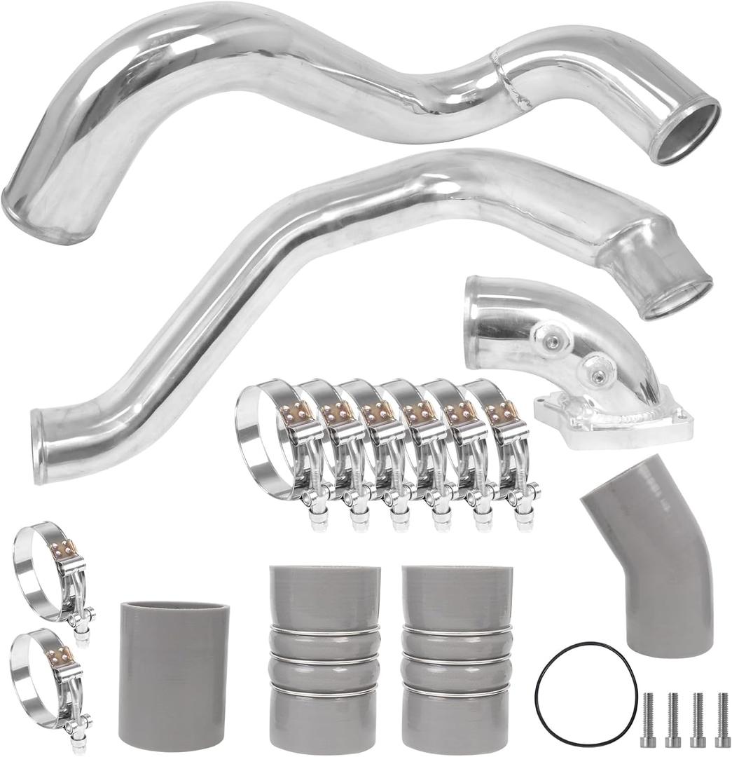 Turbo Intercooler kit Pipe Boot and Intake Elbow for 2003-2007 Ford F250 F350 F450 F550 Super Duty Intercooler Pipe Boot kit 6.0L Powerstroke Diesel-Silver