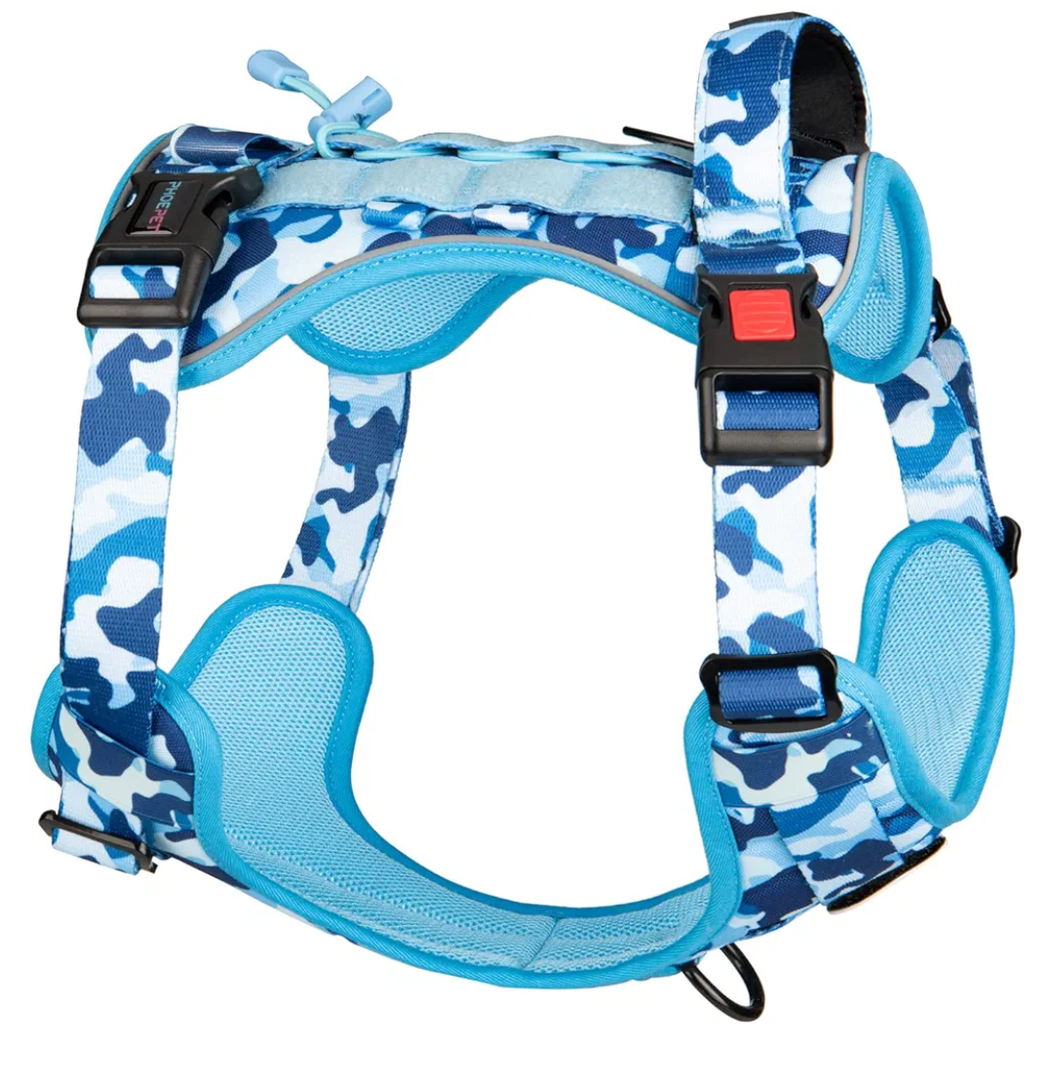 PHOEPET No Pull Tactical Dog Harness, Service Dog Vest with Molle & Loop Panels, Easy Control with Handle for Medium Dogs (Ocean Blue, M)