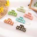 Checkered Multicolored Rectangle Y2K Hair Barrettes and Claw Clips - 6 Pcs Strong Hold Hair Accessories for Thin & Thick Hair
