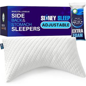 Sidney Sleep Pillow for Side and Back Sleepers - Comfort for Neck and Shoulder Pain - Adjustable Contour Fill - Queen Size - Extra Fill Included (White)