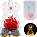 Glass Angel With Real Preserved Rose Inside - Birthday Gift for Mom, Women, Grandma, Wife - Red Forever Flower From Daughter Son