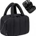 CAMTOP Travel Toiletry Bag for Women Travel Toiletry Organizer Lightweight Large Wide-open Makeup Bag Large Capacity Qulited Cosmetic Bag Puffy for Essentials Organizer (Black)