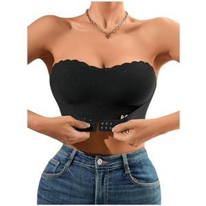 GORGLITTER Women's Strapless Bra Front Closure No Padding Comfort Wireless One Piece Backless Bandeau Bra. M