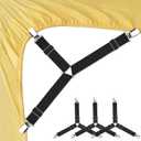 Foloda Sheet Holders, 4 pcs Adjustable Bed Sheet Straps, Fitted Sheet Holder Clips Fasteners Suspenders Gripper Locker Scrunchie for Bed Mattress Corners, Keep Sheet Firm Tight (Black)