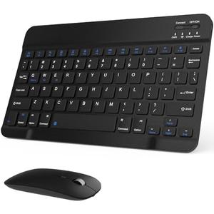 Rechargeable Bluetooth Keyboard and Mouse Combo, Universal Ultra-Slim Wireless Keyboard Mouse Set for Android Windows iPad iPhone Samsung Tablet Portable Compact Keyboard Set (Black)