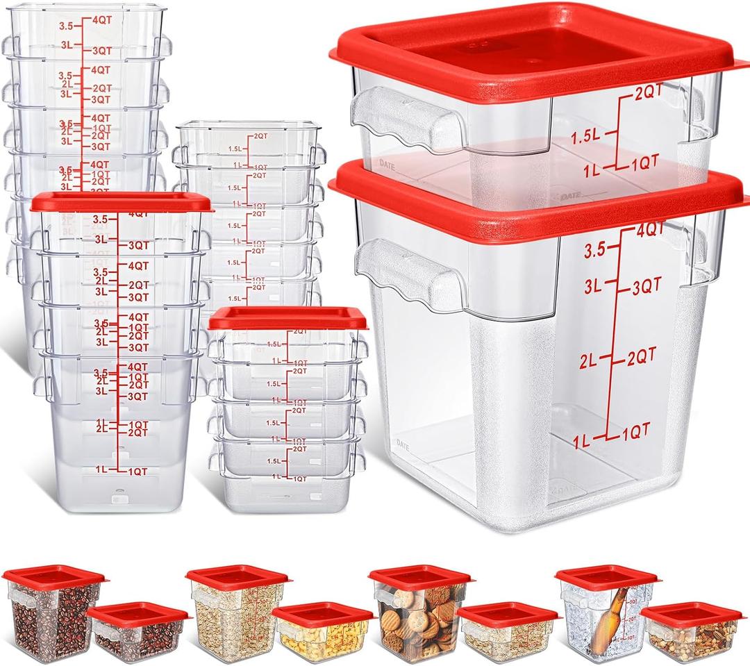 Yungyan 16 Pcs Restaurant Food Storage Containers with Lids Set, Red Lids, 2Qt, 4Qt