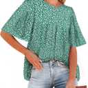 luvamia 2025 Blouses for Women Dressy Casual Floral Boho Babydoll Flowy Tops Summer Short Bell Sleeves Shirts (Green, L)