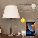 21" Modern Bedside Lamp Mid Century Table Lamp, Pull Chain Nightstand Lamp for Bedroom Living Room 3-Color Light, Solid Wood/Metal/Fabric for Home/Office/Desk Decor(Off White+Brushed Nickel)