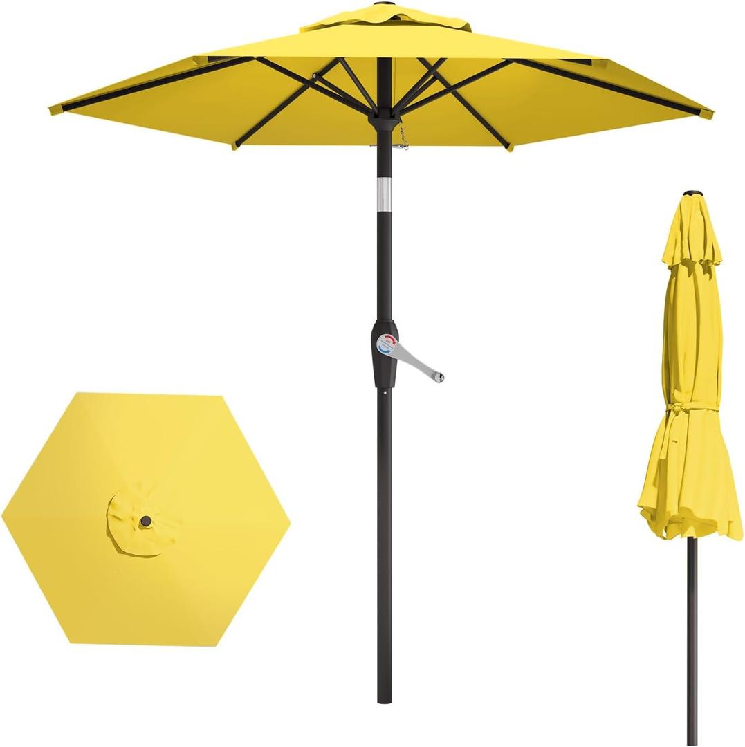 7.5FT Patio Umbrella Table Market Umbrella w/Tilt and Crank Heavy-Duty Round Outdoor Umbrellas for Garden, Deck, Backyard, Pool and Beach, Yellow