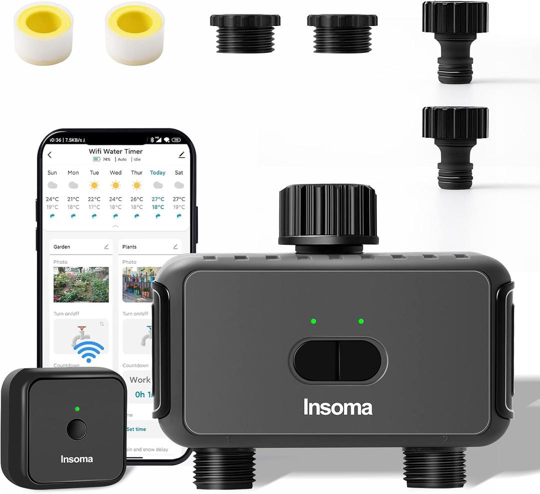 WiFi Sprinkler Timer, Digital Water Timer for Garden Hose Faucet, Programmable Automatic Watering Irrigation Timer with 2 Outlet, Smart Watering System for Lawns and Yard Compatible with Alexa