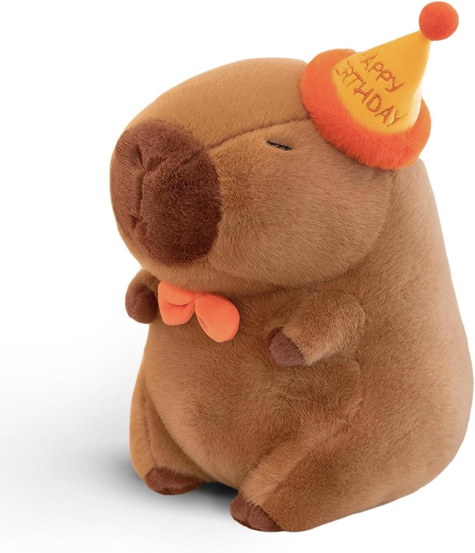 Cute Happy Birthday Capybara Plush Soft Capybara Birthday Stuffed Animal Kawaii Capibaras Peluches Stuffed Toys Gift for Kids 13 inch (Top Hat Capybara)