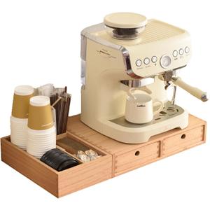 KIRIGEN Wood Coffee Station Organizer Coffee Bar Accessories Storage Tea Condiment Storage Holder with Drawers Natural (KFJTZ-NA)