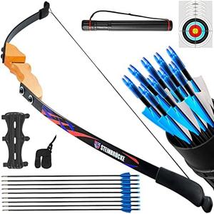 Traditional 54” Wooden Takedown Recurve Bow Set for Adults, 30/40 lbs – Includes 9 Arrows & 5 Target Faces for Outdoor Hunting & Training