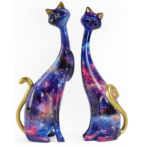 masteymoh 2 Colorful Cat Statue,Creative Graffiti Art Multicolor Cat Figurine Resin Home Decor Splash Color Animal Sculpture Kitten Figurine Modern Home Office Desktop Decoration, Starry Sky Ky147