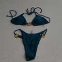 Milumia Women's 2 Piece Halter Tie Back Cheeky Swimsuit Metal Decor Triangle Thong Bikini Set (Small, Teal Blue)