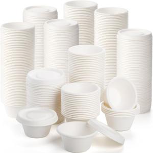 Yesland 400 Pcs 2 oz Natural Bagasse Fiber Cups with Lids, White Paper Tasting Cups Disposable Sample Food Cup, Sauce Containers for Snack Tasting Charcuterie(200 Cups & 200 Lids)