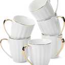 BTaT- White Coffee Mugs Set of 6 (12 oz), Porcelain White Coffee Mug Set with Gold Trim Design