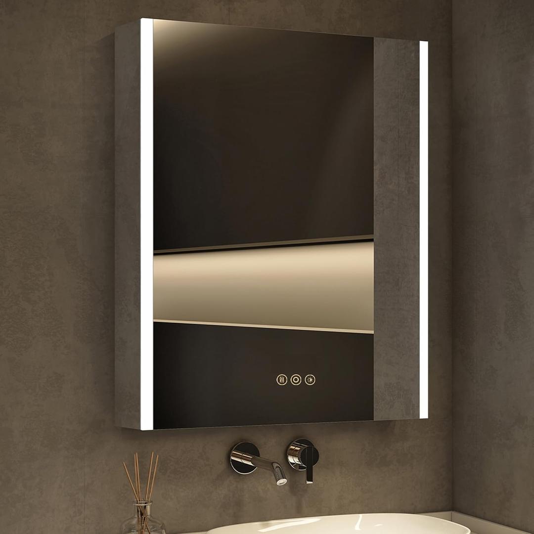 Medicine Cabinet with LED Lights and Mirror, 24 x 30 Inch Surface or Recessed Mounted Bathroom Cabinets with Door, Defogger, Memory Function, 3-Color Mode, Outlet&USB, Dimmer, Storage Shelf (24x30 Left Hinge, Silver) Medicine Cabinet with LED Lights and Mirror, 24 x 30 Inch Surface or Recessed Mounted Bathroom Cabinets with Door, Defogger, Memory Function, 3-Color Mode, Outlet&USB, Dimmer, Storage Shelf (24x30 Left Hinge, Silver)