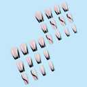 French Tip Press on Nails Medium Square Fake Nails Black False Nails with Silver Line Glitter Design Stripe Coffin Full Cover Artificial Acrylic Nails Pink Glue on Nails for Women Girls Manicure