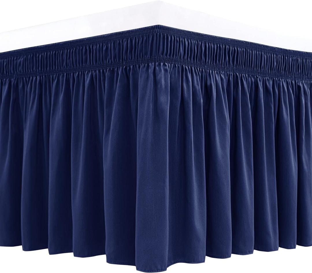 Biscaynebay Wrap Around Bed Skirts for Queen Beds 16" Drop, Navy Adjustable Elastic Dust Ruffles Easy Fit Wrinkle & Fade Resistant Silky Luxurious Fabric Solid Machine Washable