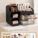 Booklov Makeup Organizer for Vanity, Large Capacity Cosmetic Display Case with Drawers, Countertop Beauty Storage Holder for Skincare, Brush Eyeliner Perfume Eyeshadow Lipsticks, Counter Desk, Black