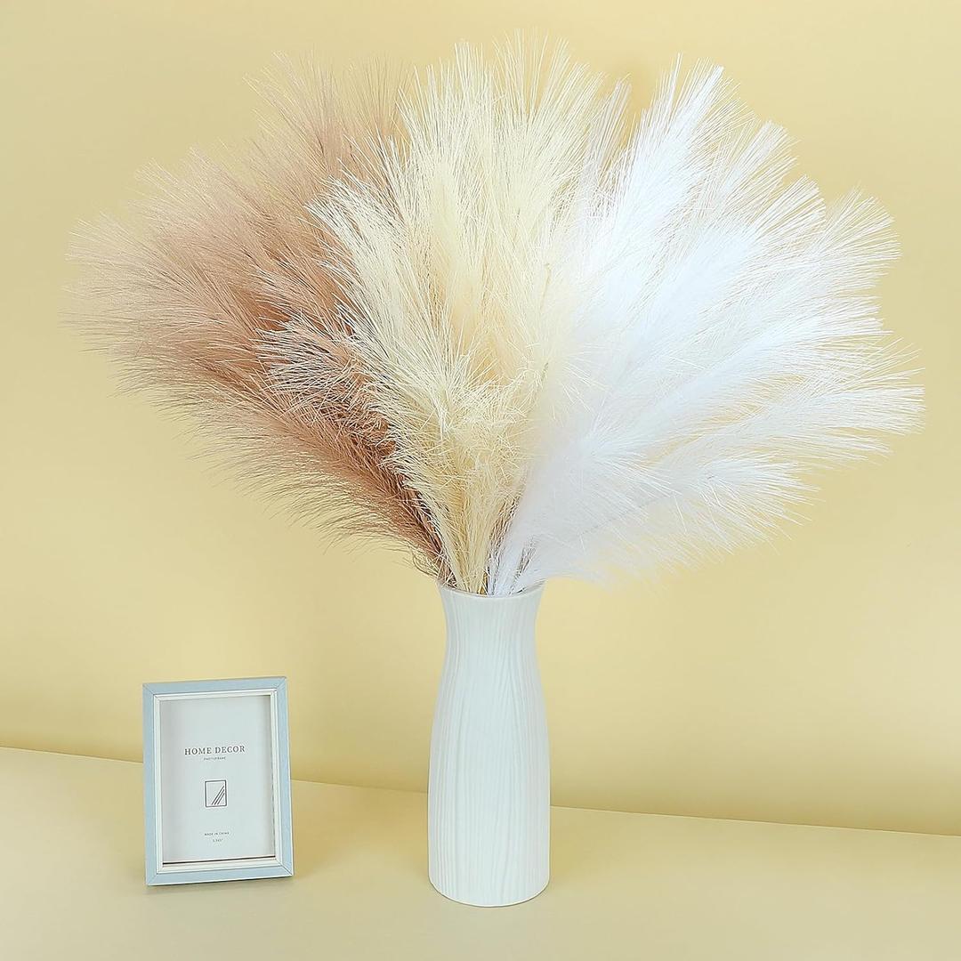 48 Pcs Pampas Grass Decor 21.7" Fluffy Faux Short White Brown Yellow Pampas Grass Artificial Small Pompas Grass Flower Vase Filler for Home Wedding Decoration