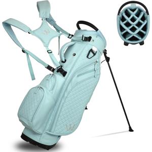 Luxury Womens Golf Bag, PU Leather Golf Stand Bag for Women/Ladies, 14-Way Full-Length Top Dividers, Ultra Lightweight, Large Pockets for Accessories