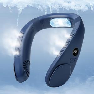 Cooling Neck Fan, 2-in-1 Neck Air Conditioner Portable Rechargeable, Wearable Personal Fan, 4400mAh Large Battery, Ergonomic Design, Navy Blue