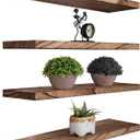 Wood Floating Shelves for Wall Decor, Rustic Wall Shelves for Bedroom Bathroom Kitchen Living Room, Set of 4 Light Walnut 24 Inch