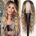 XIXIBI Ombre Blonde Wigs for Women, Long Blonde Wavy Wig, 26 Inch Middle Part Natural Looking Synthetic Heat Resistant Wig for Daily Party Cosplay Use