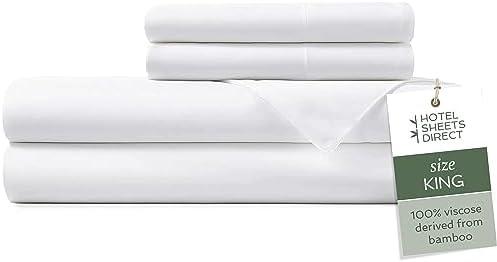 Hotel Sheets Direct 4 Piece Bed Sheet Set King Size, 100% Viscose Derived from Bamboo Sheets Set with 2 Pillowcases, Cooling & Breathable Luxury Bedding, Moisture-Wicking & Silky Soft Texture, White