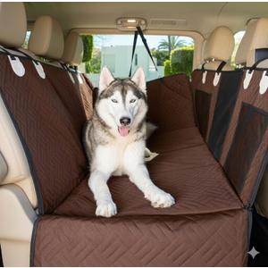 Doggo Back Seat Pet Cover for Dogs, Premium Dog Hammock for Car with Hard Bottom | Universal Car Seat Protector, Waterproof & Washable | Dog Car Seat Cover for Large (Brown)