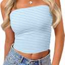 Trendy Queen Women's Y2K Tube Tops Butter Soft Non-Slip Strapless Crop Top Stretchy Bandeau Summer Clothes Blue White Stripe L