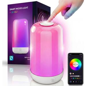 Smart Touch Bedside Table Lamp [Multi-Color & Warm Lights], 3600mA Cordless Small Table Lamp Rechargeable, 7 Colors & Fully Dimmable LED Night Lights for Bedroom Nightstand Nursery Living Room