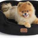 Bedsure Dog Beds for Small Dogs - Round Cat Beds for Indoor Cats, Washable Pet Bed for Puppy and Kitten with Slip-Resistant Bottom, 25 Inches, Black