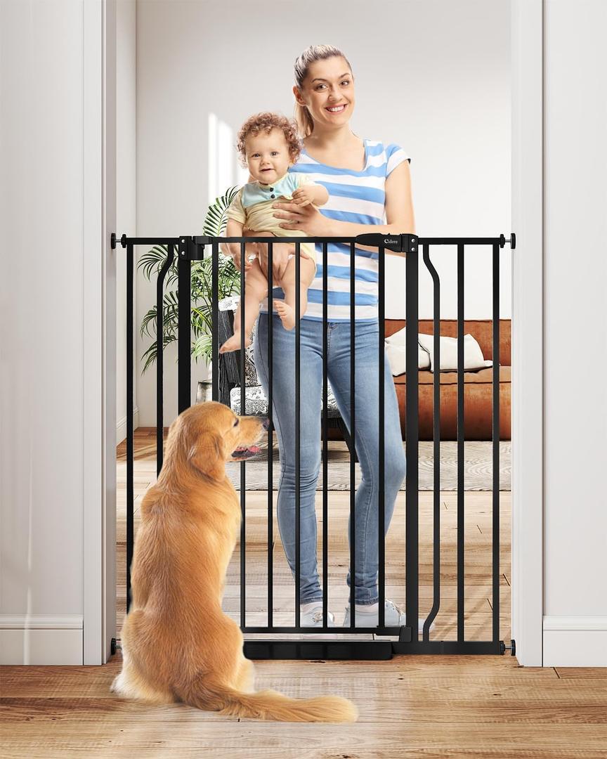 40" Extra Tall Baby Gate for Stairs, Auto Close Stroller Friendly Dog Gate Indoor for Doorways, Pressure Mounted 29"-40" Wide Baby Gate, Easy Walk Through Gate for Children & Pets, Black