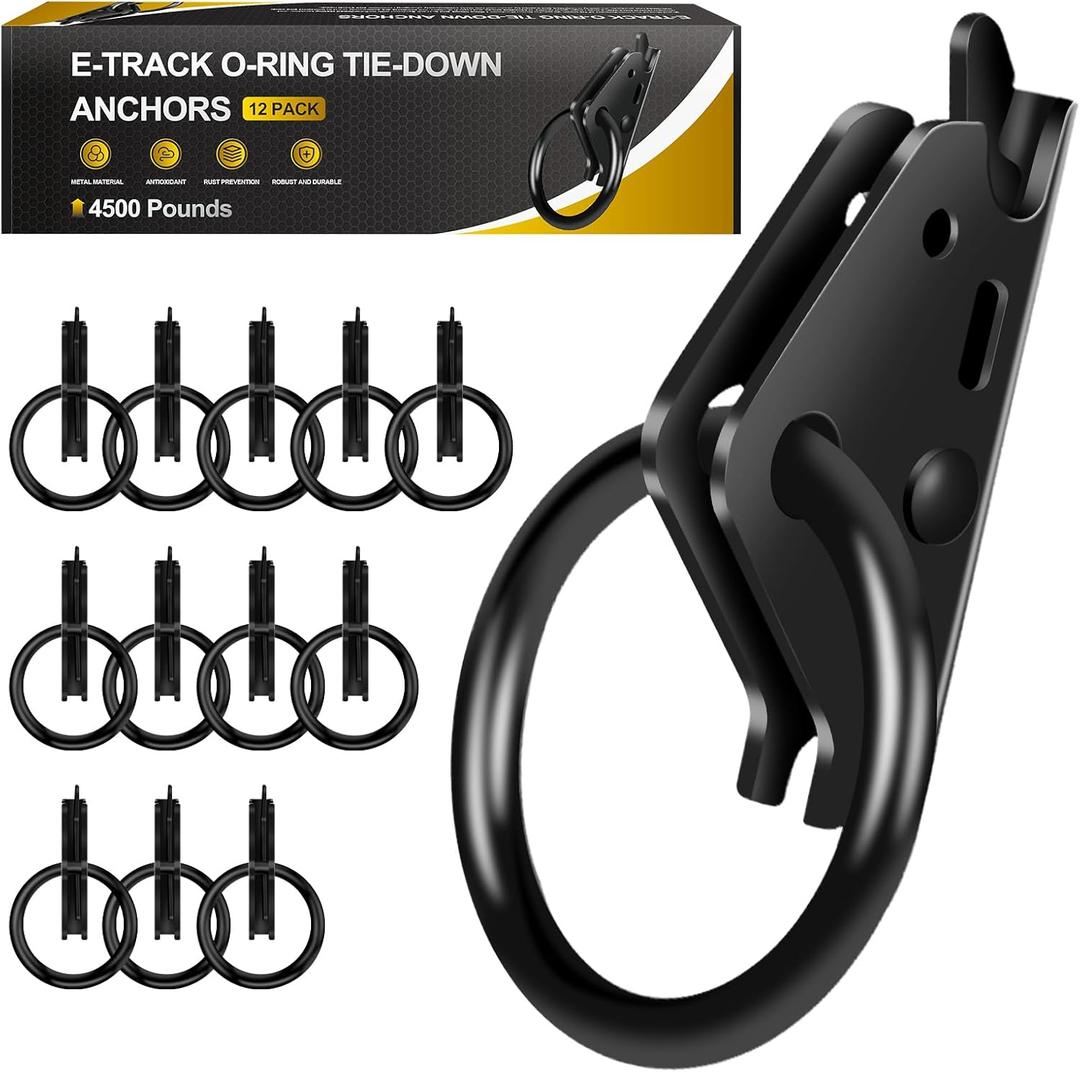12 Pack E-Track O-Ring Tie-Down Anchors for Secure Motorcycles, Cargo Loads, Bikes in Trailers, Pickups, Vans, Trucks for E-Track System Accessories for Enclosed