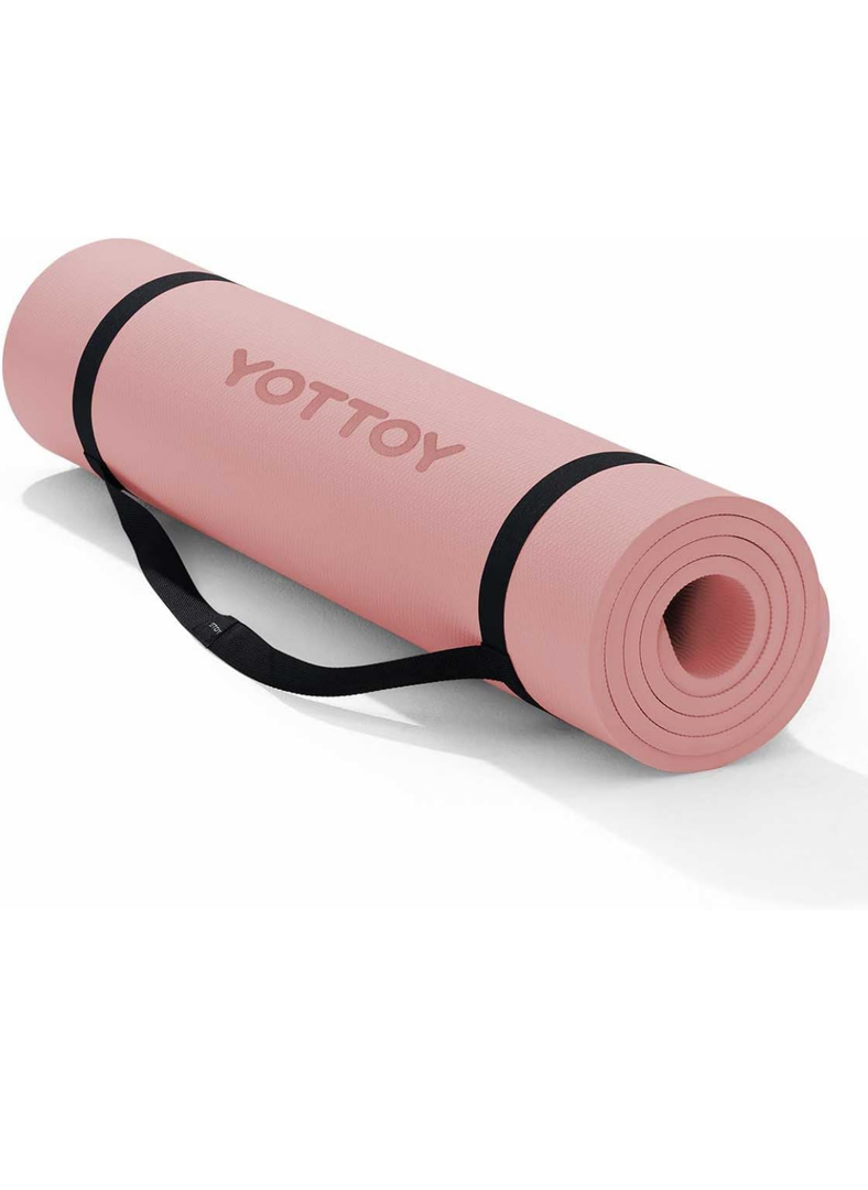 YOTTOY Yoga MatExtra Thick Yoga Mat (1/2inch),Professional TPE Exercise Mat,Non-Slip Workout Mat for Yoga, Pilates, Fitness, Barefoot Workouts, Home Gym Studio with Strap (72x24x1/2inch, Black)