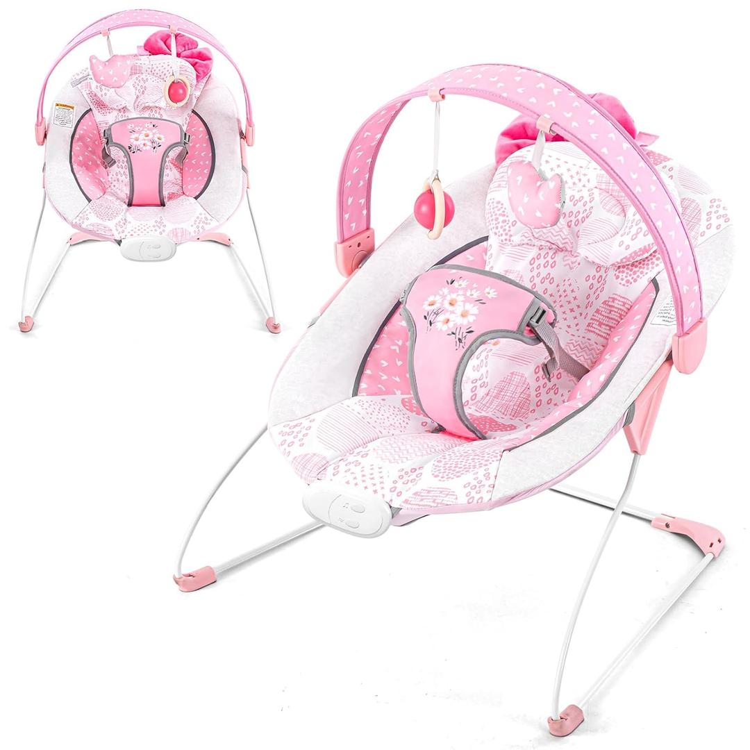 Baby Bouncer, Portable Infant Bouncer, Adjustable and Foldable Baby Rocker with Vibrations,Baby Bouncer Seat for Baby 0-6 Months 6-20 lbs Indoor & Outdoor Use